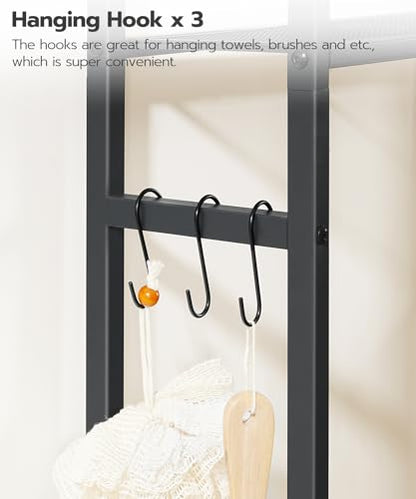 HOOBRO Over The Toilet Storage Cabinet, Freestanding Bathroom Organizer with Toilet Paper Holder, Hooks, 5-Tier Bathroom Storage Shelves for Laundry Room, Space Saver, Rustic Brown and Black BF84TS01