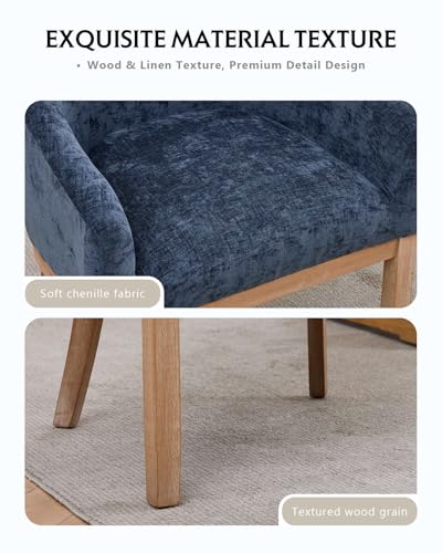 Barrel Dining Chair with Arms Set of 2,Upholstered Chenille Armchair, Curved Back Mid-Century Accent Chair with Solid Wood Legs, Kitchen Dining Room, Breakfast Nook,Home Office,Blue - color: Blue