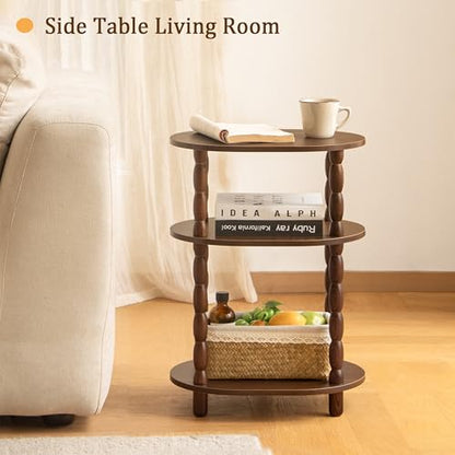 MaxSmeo Small Side Table, 3-Tier Small End Table, Modern Oval Night Stand Accent Table for Living Room, Bedroom, Walnut Brown - color: Walnut Brown
