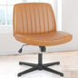 OLIXIS Criss Cross Office Chair, Vanity Chair, Home Office Desk | Wide Seat, Height Adjustable, PU Leather Padded, Armless No Wheels, Bedroom, Study Room, Brown Dual Base - color: Brown Dual Base