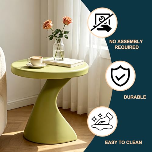 16" Modern Z-Shaped Round Side Table, Matcha Green Accent End Table, Unique PE Small Coffee Table for Living Room Bedroom, No Assembly Indoor/Outdoor Nightstand - color: Dark Green-z