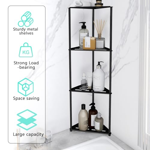 Standing Corner Shower Caddy, 4 Tier Stainless Steel Organizer Stand, Rustproof Shelves for Inside Shower, Black - size: 4 Tier