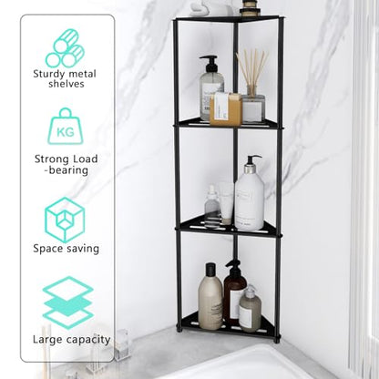 Standing Corner Shower Caddy, 4 Tier Stainless Steel Organizer Stand, Rustproof Shelves for Inside Shower, Black - size: 4 Tier