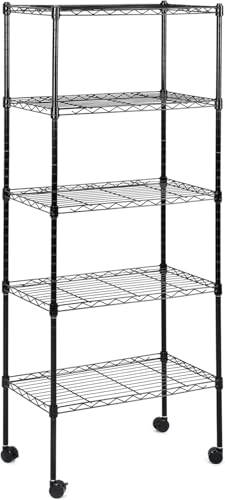 Simple Deluxe 5-Tier Storage Shelves, 21" W x 12" D x 54" H Adjustable Heavy Duty Wire Metal Shelving Unit, Black - color: Black, size: 5-Tier, 21"W x 12"D x 54"H