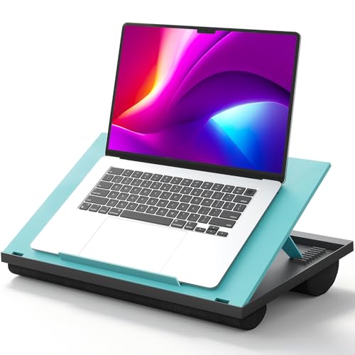 HUANUO Adjustable Lap Desk - with 8 Adjustable Angles & Dual Cushions Laptop Stand for Car Laptop Desk, Work Table, Lap Writing Board & Drawing Desk on Sofa or Bed, HNLD2TB - color: Turquoise