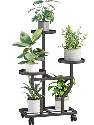 Plant Stand with Wheels, Black 3 Tier Metal Plant Shelf for Indoor Outdoor | Corner Plants Stand Indoor for Bedroom Living Room, Outdoor Plant Stand for Garden Balcony Yard, Holds 3-5 Pots of Plants - color: Black, size: 3 Tier
