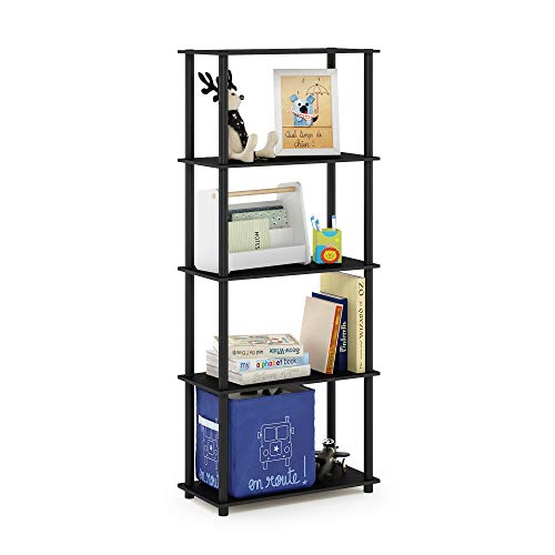 Furinno TURN-N-TUBE Storage Shelves, 5-Tier Book Shelf, Corner Shelf, Toolless Open Shelves, for Organization and Storage, Living Room, Garage, Home Office, Americano - color: Americano/Black, size: 5-Tier Round Tube
