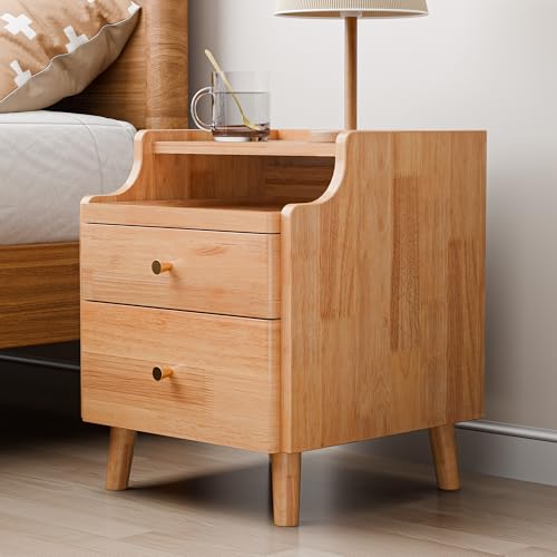 Nightstand Set of 2, Pre-Assembled, 19.7“H Solid Wood Night Stand with 2 Drawers, Open Sliding Shelf, Mid Century Modern Small Bedside Table for Bedroom, Natural Oak 16" - color: Oak-2pack, size: 16"