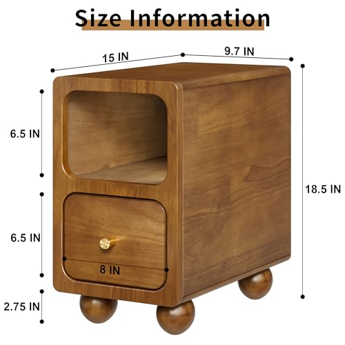 Small Narrow Nightstand with Drawers, Solid Wood Nightstand, Walnut Night Stand, Mid Century Side Table, Modern Bedside Tables for Bedroom (10 inch) - style: Narrow Nightstand