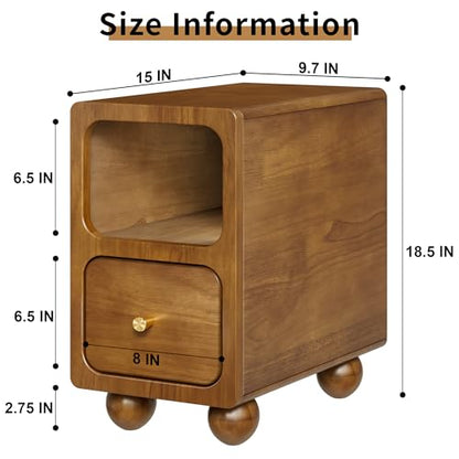 Small Narrow Nightstand with Drawers, Solid Wood Nightstand, Walnut Night Stand, Mid Century Side Table, Modern Bedside Tables for Bedroom (10 inch) - style: Narrow Nightstand