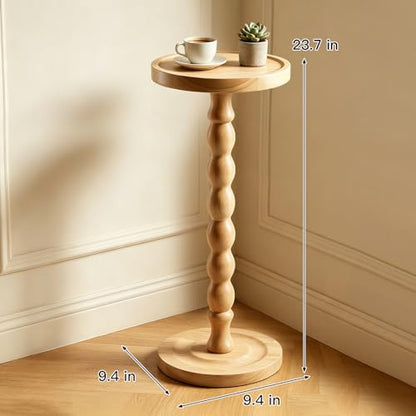 Round Side Table, Small End Table for Small Spaces with Solid Wood Leg, Accent Nightstand, Coffee Table for Living Room, Bedroom, Conference Room, Hallway, Home Office, Natural Wood Color - color: Natural