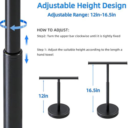Hand Towel Stand, Stainless Steel Hand Towel Holder Rack for Bathroom Countertop, 16.5Inch Adjustable Retractable T-Shape Free Standing Hand Towel Rack for Bathroom Kitchen Countertop, Matte Black - size: T-Shape