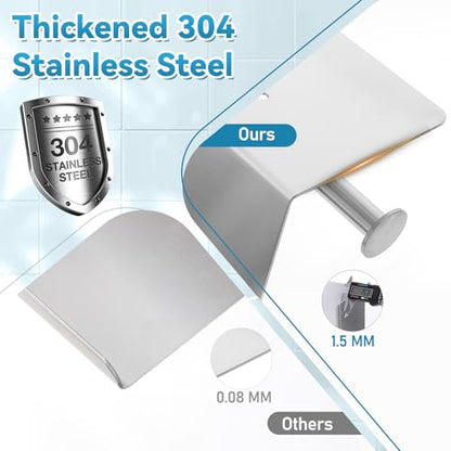 Double Bathroom Toilet Paper Roll Holder with Shelf Wall Mount Tissue Roll Holder Stainless Steel Wall Mounted RV Tissue Rolls Holders Toilet Paper Holders with Shelf, Silver