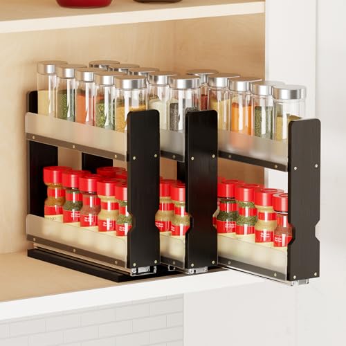 SpaceAid Bamboo Pull Out Spice Rack Organizer for Cabinet, Heavy Duty Slide Out Seasoning Kitchen Pantry Sliding Vertical Organization, 7.6" Wide, 3 Drawers(2" Wide), 2-Tier, Black - color: Black, size: 7.6" Wide, 3 Drawers(2" Wide), 2-Tier