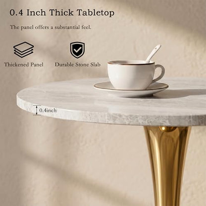 27.6" Marble Round Tulip Table, Mid-Century Modern Style Dining Table with Gold Pedestal Base for 2-4 People, Featuring A Marble Tabletop for Kitchen, Dining Room, Cafe (Grayish White) - color: Grayish White#gold