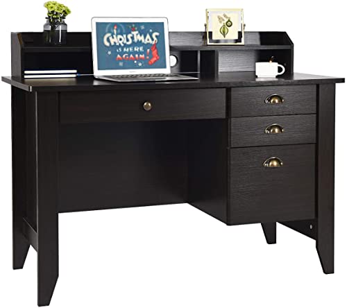 Catrimown Home Office Desk with Drawers and Hutch, Small Computer Desk with File Drawers, Writing Study Teens Student Desk for Bedroom, Student Girls Desks with Storage Shelves, Espresso Brown - color: Espresso Brown