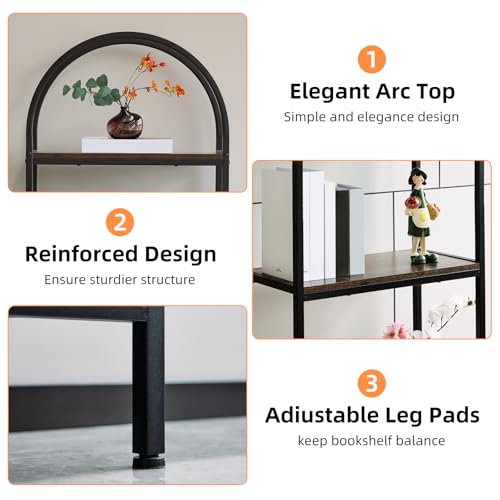 Garvee Arched Bookshelf 4 Tier,Arched Display Racks,Tall Standing Bookshelves with Metal Frame,Modern Open Storage Shelf Display Rack for Bedroom, Living Room, Home Office | Tall Standing Bookshelves ,Modern Open Storage Shelf Display Rack for Bedroom, Li