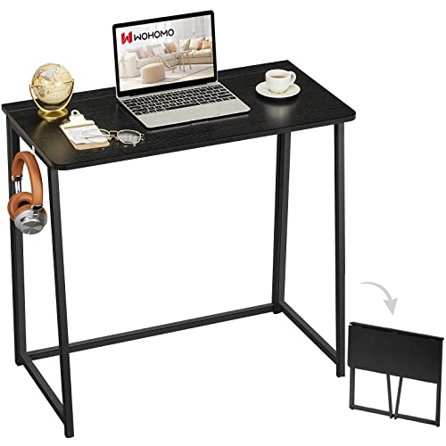 WOHOMO Folding Computer Desk, Small Writing Foldable Desk 31.5", Space-Saving Laptop Table, Easy Assemble Workstation for Home Office,Black - color: Black, size: Small Size:31.5 x 15.7