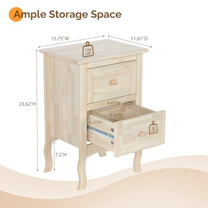 Bonnlo Solid Wood Nightstand Unfinished for Color DIY, Small Night Stand for Bedroom, Natural Wood Nightstand with Drawers, Light Wood Nightstand, Real Wooden Bed Side Table/End Table - color: Natural Wood