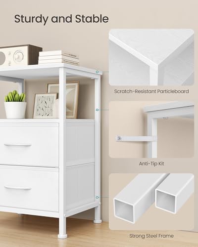 SONGMICS Nightstand, Bed Side Table, End Table with 2 Drawers | 1 Open Shelf, Industrial, Set of 2, Cloud White, BELLAH Collection ULGS062W101S - color: Cloud White, style: 2 Drawers-2Pc