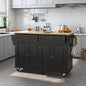 Squireewo 59" Kitchen Cart with Wood Top and Drop Leaf Breakfast Bar, Rolling Mobile Kitchen Island Table on Wheels with Drawer and Storage Cabinet, Spice Rack, Towel Rack, Black - size: 59"W