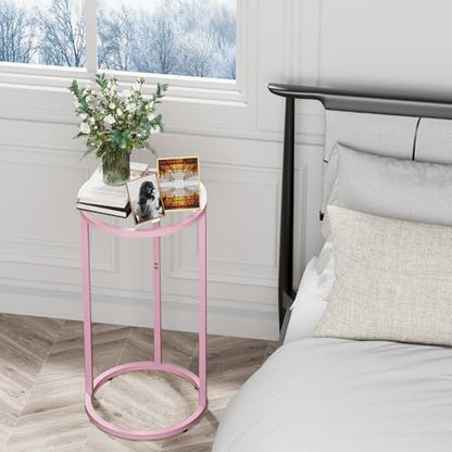 C Table Side End Table,Glass Couch Table Set of 2, Round Sofa End Table with Metal Frame, Small Snack Table for Living Room, Bedroom, Small Spaces, Easy Assembly (Pink,2pcs) - color: Pink