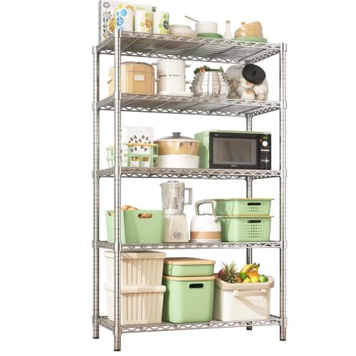Storage Shelves, 40" L x 16" W x 72" H Heavy Duty Garage Wire Shelving Unit Loads 2000LBS, 5-Tier Adjustable Metal Industrial Utility Shelf Rack for Kitchen, Laundry Room, Basement - color: Chrome, size: 40" L x 16" W x 72" H