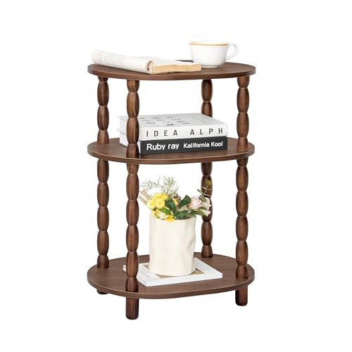 MaxSmeo Small Side Table, 3-Tier Small End Table, Modern Oval Night Stand Accent Table for Living Room, Bedroom, Walnut Brown - color: Walnut Brown