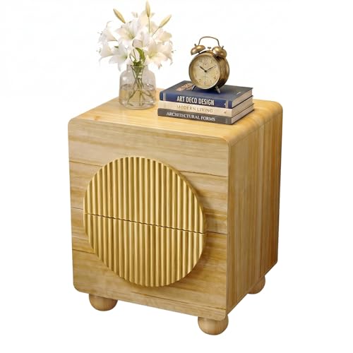 23" Nightstand with Solid Wood Legs, Modern Style Bedside Table with Round Moon Handle & Storage, Mid Century Cute Night Stand for Bedroom, Side Table, End Table, Natural Oak - color: Yp-natural, size: 1 PCS