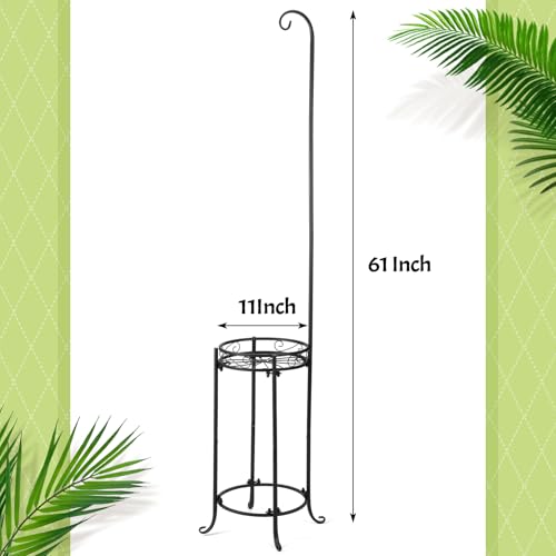 CroBlissful 2 Tier 61" Hanging Plant Stand indoor outdoor Iron Planter Shelves Garden Plant Hanger Stands Black Metal Plant Shelves for Garden Patio Bedroom Living Room Balcony Office