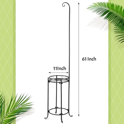 CroBlissful 2 Tier 61" Hanging Plant Stand indoor outdoor Iron Planter Shelves Garden Plant Hanger Stands Black Metal Plant Shelves for Garden Patio Bedroom Living Room Balcony Office