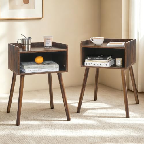 MaxSmeo Night Stand Set 2, Mid Century Modern Side Table Bedroom with Storage, Small End Bedside Table Set of 2 with Solid Wood Legs for Living Room, Office Small Spaces (Rustic Brown) - color: 2 Pack Rustic Brown