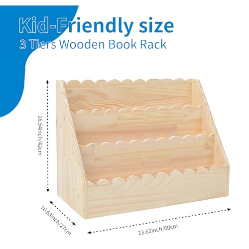 Kids Bookshelf-3-Tier Wooden Book Shelf for Kids Rooms 23.62*16.54*10.63'' | Nursery&Toddlers Montessori Bookcase with Deep Storage Pockets, Baby Book Storage,Children's Bookshelf for Nursery&Bedroom - size: Large