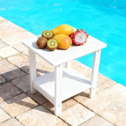 Small Leisure Line Side Table, 2-Tier Adirondack Side Table Outdoor with Open Shelf, 16 in Wooden Deck Table for Patio Porch Pool, 200 Lbs Capacity, Easy Assembly (White) - color: White