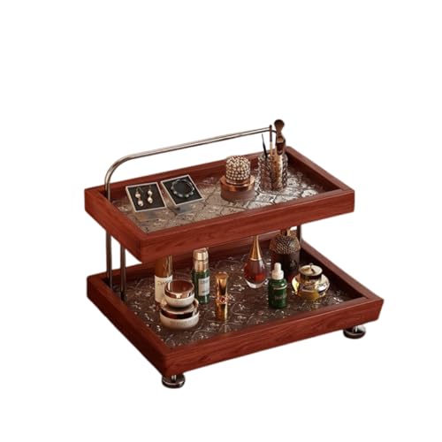 2-Tier Wood Vanity Organizer Makeup Storage Rack for Dressing Table, Skincare, Perfume & Cosmetic Organizer Shelf with Metal Handle Wooden Countertop Storage for Bathroom or Bedroom (Glass) - color: Glass