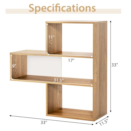 Tangkula 3 Cubes Bookcase, Irregular Open Bookcase, Freestanding Bookshelf Combination, Anti-Tipping Device, Home Display Storage Shelf for Living Room Study (Natural, 3-Cube, Convex)