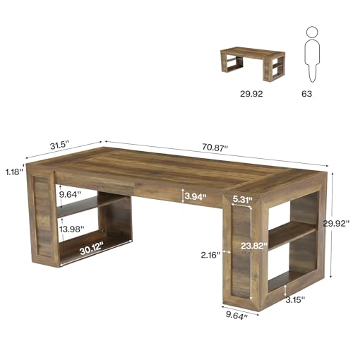 Tribesigns Farmhouse Dining Table with Storage Shelves, 70.8-Inch Large Rectangle Wooden Kitchen Dinner Table for 6 for Kitchen, Dining Room, Living Room