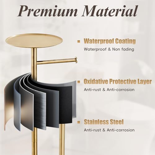 SHUNLI Toilet Paper Holder Stand - Modern Freestanding Toilet Paper Roll Holder with Storage Reserve, Toilet Tissue Paper Roll for Bathroom, SUS304 Stainless Steel (Brushed Gold) - color: Brushed Gold