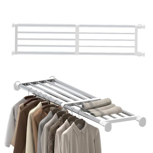 Tension Shelf Expandable Rod Closet Tension Shelf Heavy Duty Clothes Hanger | System Heavy Duty Clothes Hanger Adjustable DIY Garage Bathroom Kitchen Storage Organizer Shoe Rack, Plant Stand, Bookshelf - color: Ivory, size: 39.76 - 60.03 inches
