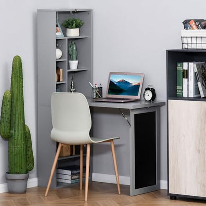 Fold Out Desk with Blackboard, Convertible Foldable Wall Desk with Side Shelf for Home Office Living Room Bedroom, Space-Saving