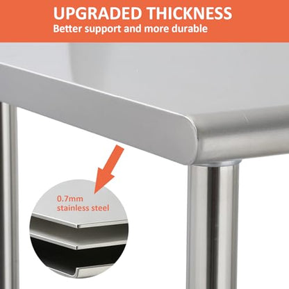 Garvee Stainless Steel Curved Edge Work Table 30 inch Double Layer, Heavy Duty Commercial Prep Table with Hook, 0.7mm Thick - size: 30*24*35inch