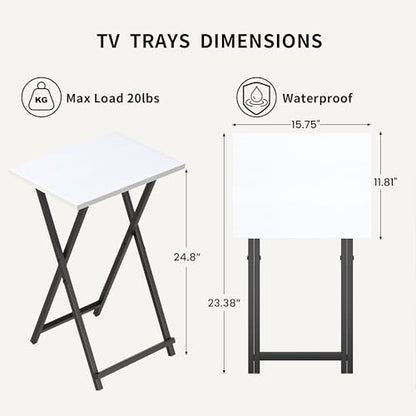 Acovy Foldable TV Trays, Small Folding Table, TV Trays Set of 2, TV Dinner Tray, Side Table for Bed, Couch, Portable Easy to Move, White - color: White-2pcs