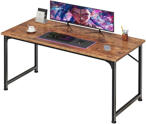 PRAISUN 47 Inch Computer Desk, Home Office Desk with Spacious Desktop, Modern Gaming Desk, Writing Study Table for Bedroom, Small Spaces, Work from Home Desk with Metal Frame, Rusitc Brown - color: Rustic Brown, size: 47INCH