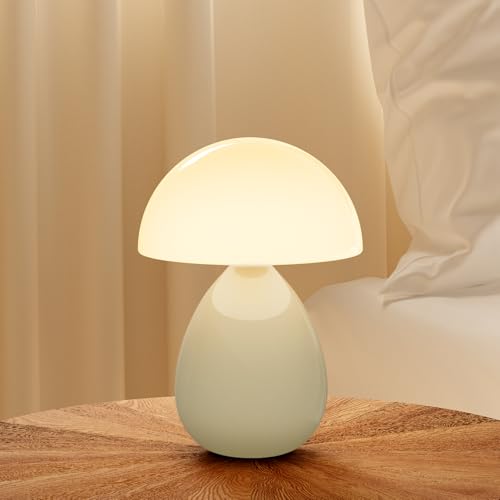 Dawnwake Mushroom Lamp Table Lamp for Bedroom,Ice Crackle Desk Lamp Bedside Small Lamps for Living Room Night Stands,Table Lamps Cute Modern Mid Century Lamps(Cream-Ice Crackle) - color: Cream-Ice Crackle