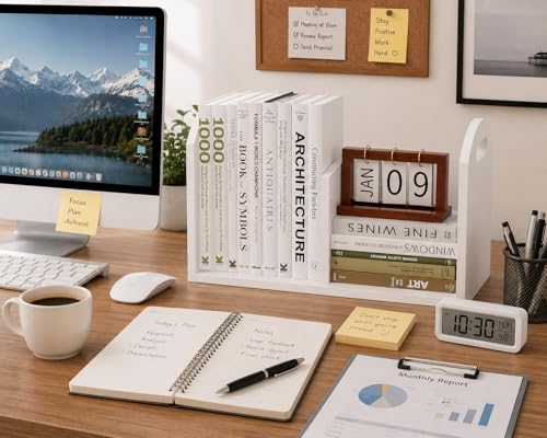 100% Solid Wood Adjustable Desktop Bookshelf, Retro Tabletop Book Shelf File Holder, Vertical Bookshelf Divider Desk Shelf for Home School Office Organization, Perfect for Books Magazine (White) - color: White