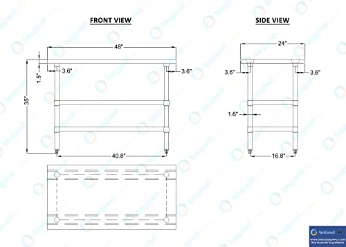 Stainless Steel Work Table with 2 Shelves | Metal Utility Table | Commercial & Residential NSF Utility (Stainless Steel Table with 2 Shelves, 48" Long x 24" Deep) - size: 48" Long x 24" Deep