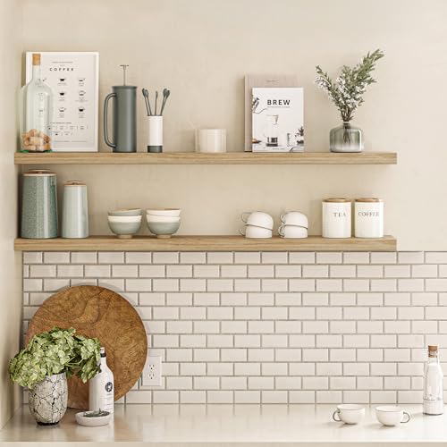 Ballucci Floating Shelves, 55" Wood Wall Shelf Set of 2, with Invisible Brackets for Bathroom, Living Room, Bedroom, Kitchen, Nursery, 6" Deep, Oak - color: Natural Oak, size: 55.1 inches