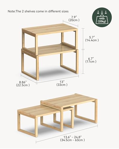 Bamboo Cabinet Organizer Shelf 2 Pack,Kitchen Shelf Organizer | Stackable Wood Spice Rack Storage for Kitchen and Bathroom Cabinet, Pantry & Countertop Nestable