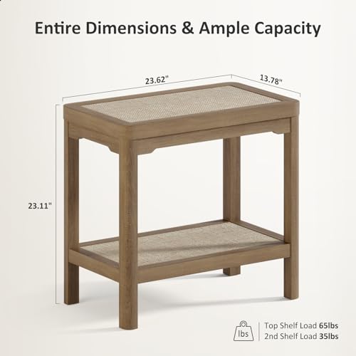 Eclatara Rattan Side Table End Table Set of 2 with Round Edge Design | 2 Tier Rattan Night Stand, Farmhouse Boho Bedside Tables with Ultra-Thick Legs for Bedroom Living Room(Caramel Oak,2 Pieces) - color: Caramel Oak, Round Edges