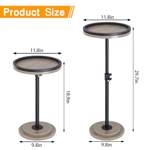 Small Side Table, Drink Table, Height Adjustable Round End Table, Pedestal Side Table for Small Spaces in Living Room, Bedroom, Grey - color: Grey